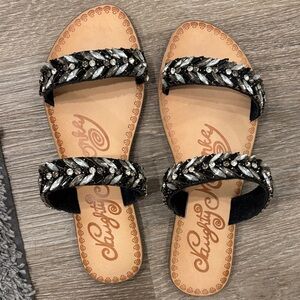 naughty monkey Black Jeweled Double-Strap Slide Sandals